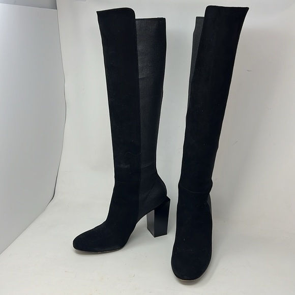 Carlo Pazolini Sz 37.5 Suede Elastic Lucite Block Heel Tall Boots - Picture 2 of 12